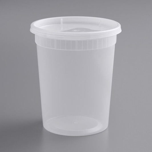 Deli Container and Lid, Translucent Plastic, Heavy Duty, 32 oz., Microwavable