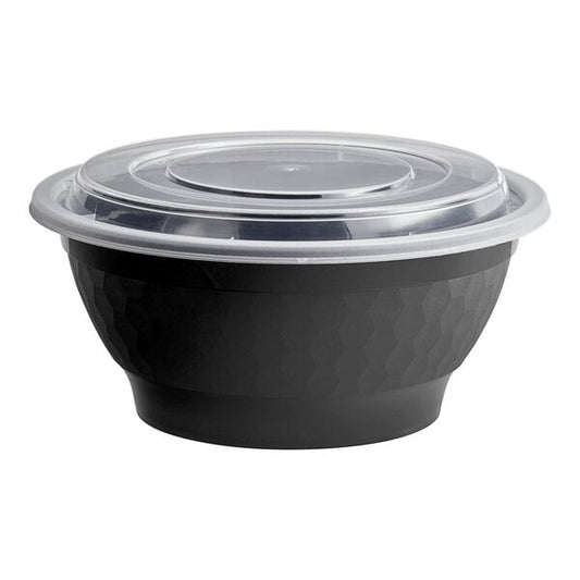 Bowl with Lid, 38 oz., Black, 7" Round, Microwavable, Heavy Weight