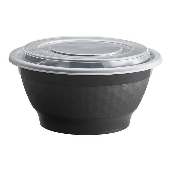 Bowl with Lid, 42 oz., Black, 7" Round, Microwavable, Heavy Weight