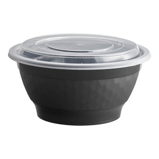 Bowl with Lid, 42 oz., Black, 7" Round, Microwavable, Heavy Weight