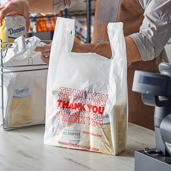 Plastic Bag, 1/6 Standard Size White, Thank You, Medium-Duty