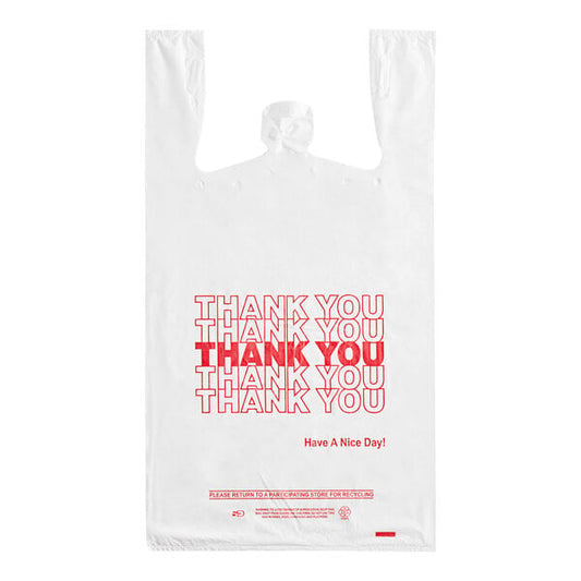 Plastic Bag, 1/6 Standard Size White, Thank You, Medium-Duty