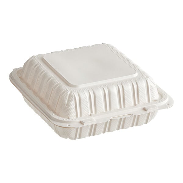 3-Compartment Take-Out Container, 8" x 8", Microwaveable, White