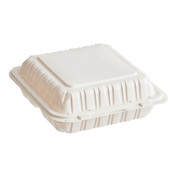 3-Compartment Take-Out Container, 9" x 9", Microwaveable, White